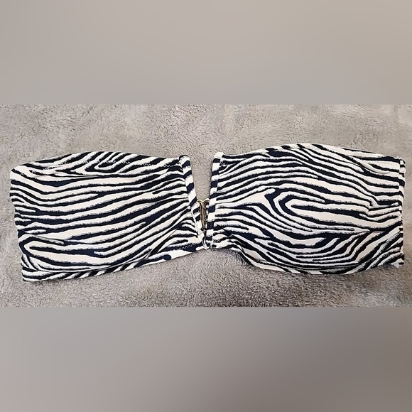 H&M Zebra Print Women's Bandeau Bikini Top, Navy Blue and White, Size 4. - Picture 1 of 11